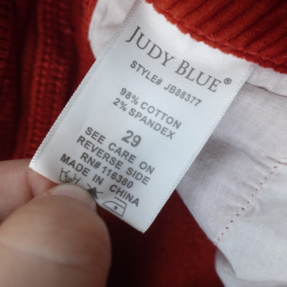Judy Blue Pants Womens 29 Red Orange Corduroy Slim Fit Stretch Trouser Carpenter - Picture 9 of 12